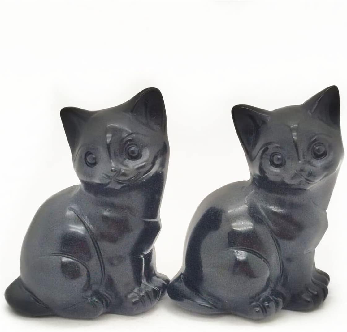 Natural Obsidian Cat Skull Reiki Healing Statue