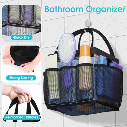 SmartTrends Large Mesh Shower Caddy with Drawstring - 1 Compartment 7 Pockets Black