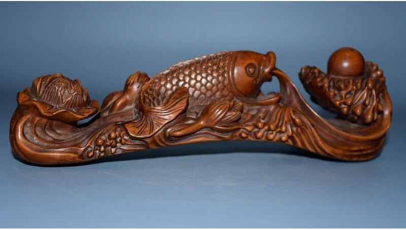 LimpaC Mini Boxwood Fish Lotus Statue Sculpture