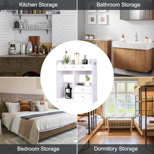 Wall Cabinet with 2 Drawers - White Bathroom Organizer