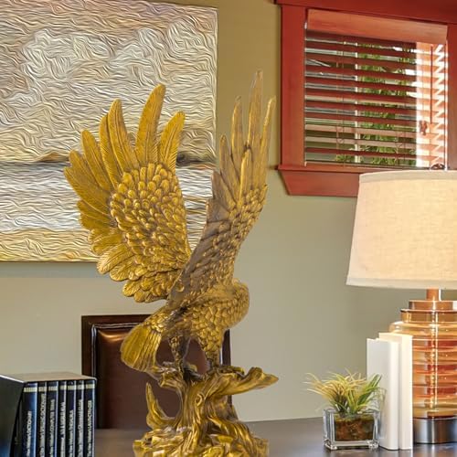 Golden Bronze Eagle Sculpture - 15-Inch Wildlife Art Statue