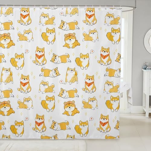 Puppy Dog Shower Curtain Cute Yellow Shiba Inu 72x84