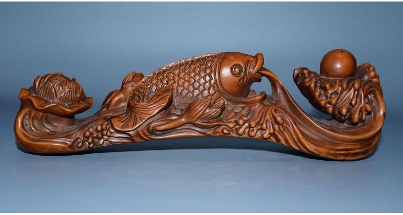 LimpaC Mini Boxwood Fish Lotus Statue Sculpture