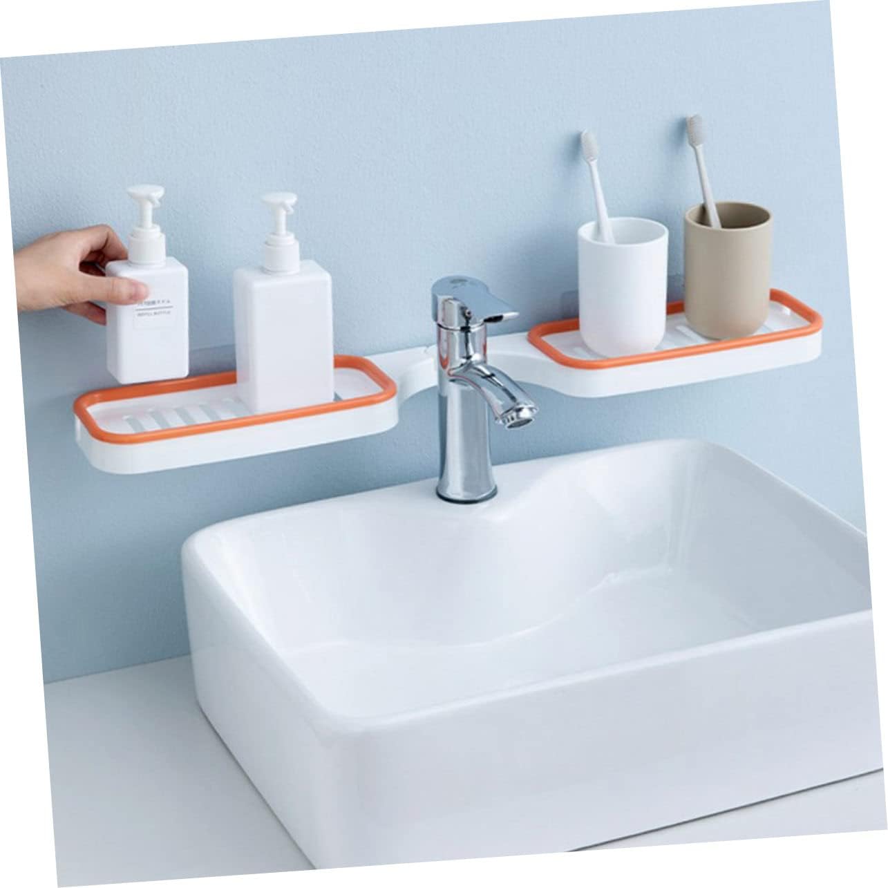 2pcs Wall Mounted Toiletry Holder Rotatable Storage Rack Grey