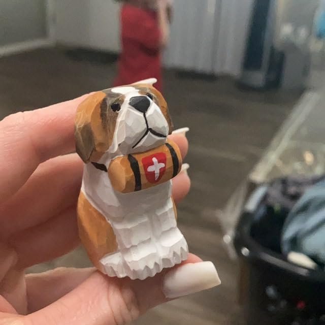 Selsela St Bernard Wooden Figurine - 25 Inch Hand-Carved Rescue Dog Statue