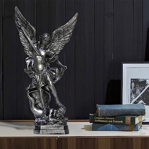 125in St Michael Statue Religious Sculpture Silver Bronze Resin