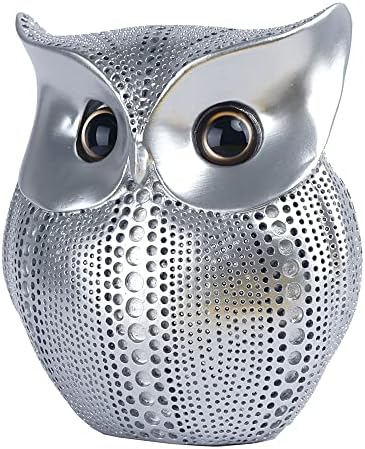 YIKESSHU Owl Statue Home Decor Luxury Silver Resin Sculpture