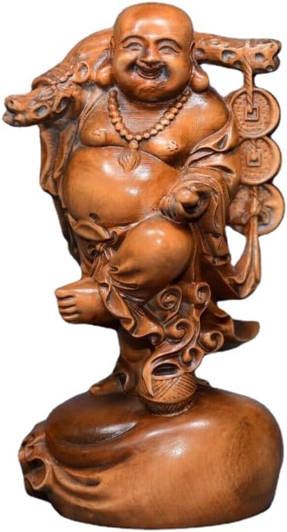 Handcrafted Boxwood Maitreya Buddha Statue for Home Decor