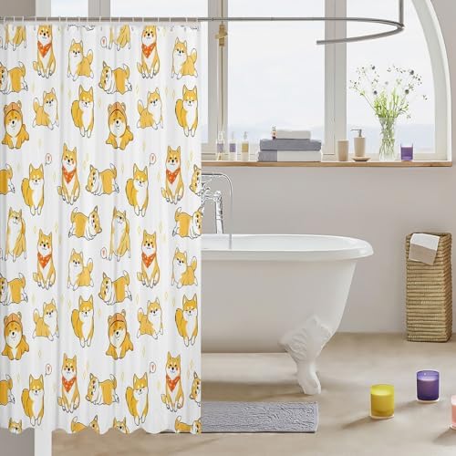 Puppy Dog Shower Curtain Cute Yellow Shiba Inu 72x84