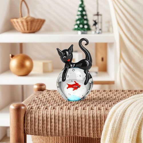 QFkris Hand Blown Glass Black Cat Figurine