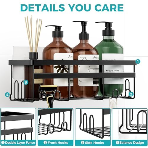 HomeHacks 3-Pack Shower Caddy with Hooks and Soap Holder