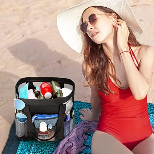 HAOGUAGUA Large Mesh Shower Caddy - 8 Side Pockets Durable Quick Drying Black