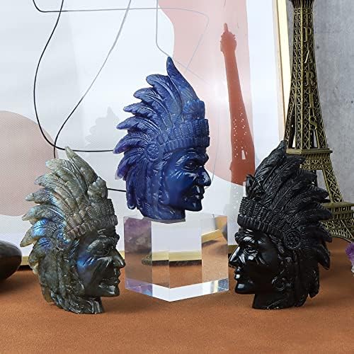 Artistone Labradorite Crystal Indian Skull Statue Hand-Carved