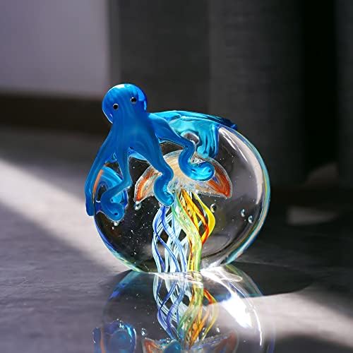 QFkris Colorful Octopus Jellyfish Collectible Glass Sculpture