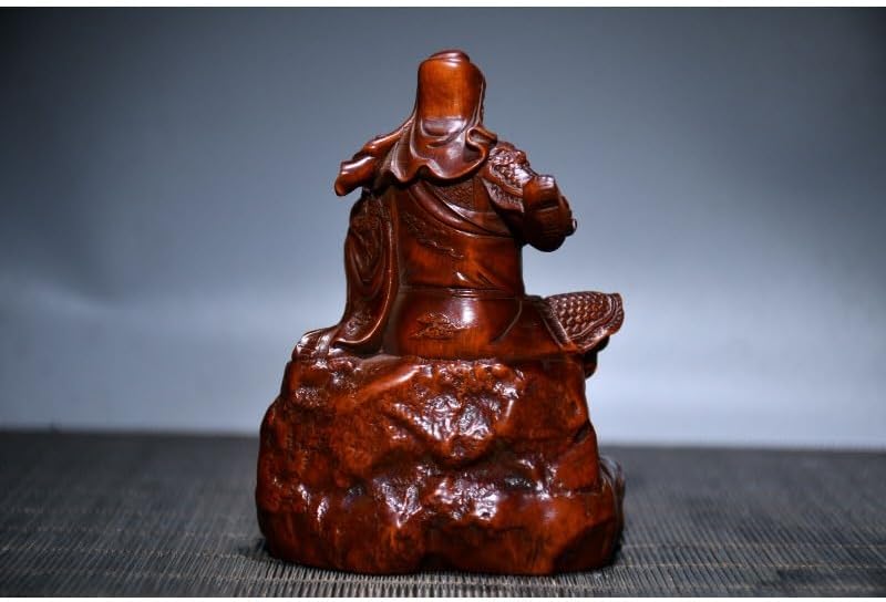 LimpaC Boxwood Guan Gong Yu Warrior God Statue Handcrafted Meditating Sculpture