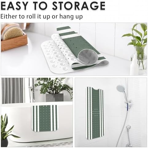 Green White Modern Stripe Pattern Bathtub Mat 40X16 Inch Non-Slip