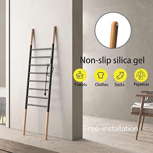 PBhusri 8-Bar Towel Warmer Stand Matte Black Wall-Mounted Electric Drying Rack