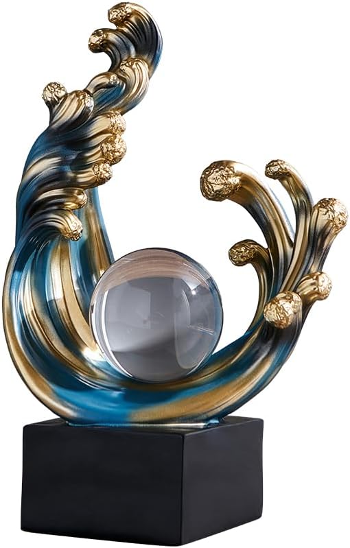 Modern Abstract Wave Decor Statue Blue Resin Art