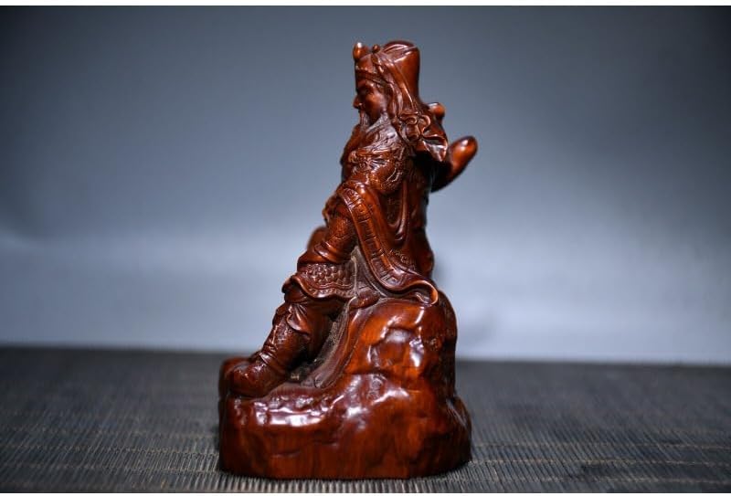LimpaC Boxwood Guan Gong Yu Warrior God Statue Handcrafted Meditating Sculpture