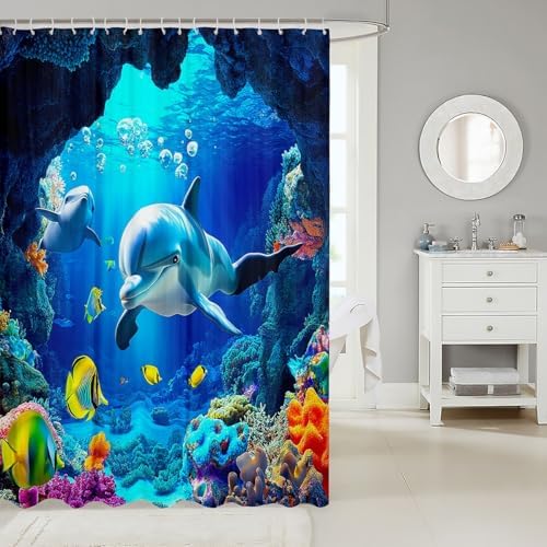 3D Dolphin Pattern Shower Curtain Set 72x72