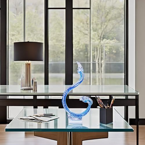 14 Inch Hand Blown Glass Ocean Waves Sculpture with Floating Base