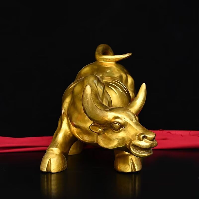 Julrybox Chinese Brass Wealth Bull Statue Decor