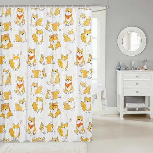 Puppy Dog Shower Curtain Cute Yellow Shiba Inu 72x84