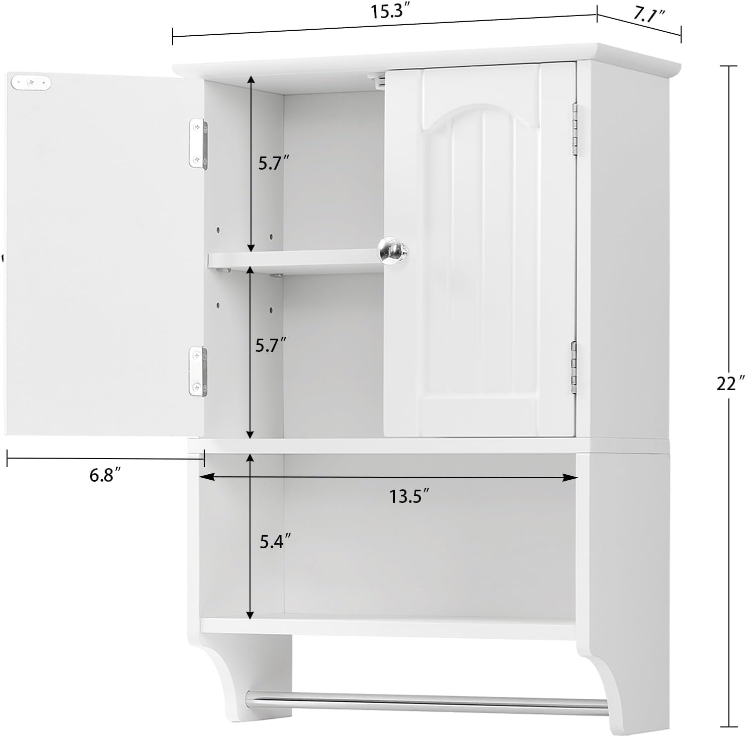 TEENFON Bathroom Wall Cabinet with Adjustable Shelves and Towel Rack 1