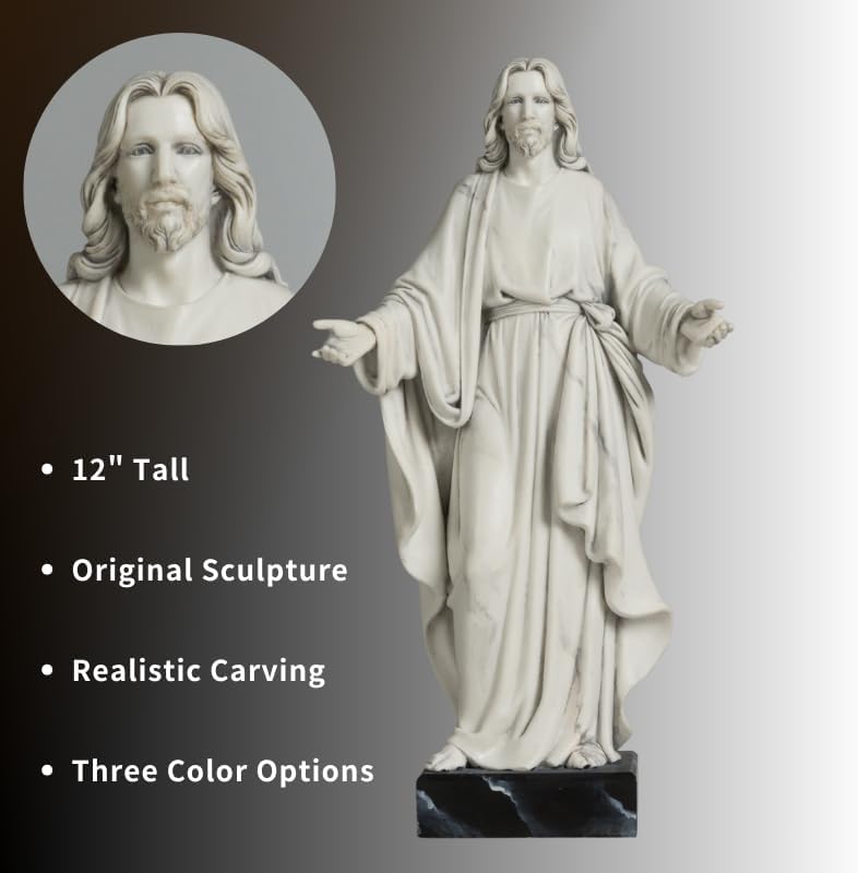 12 Inch Hand Painted Jesus Statue with Open Arms Resin Sculpture