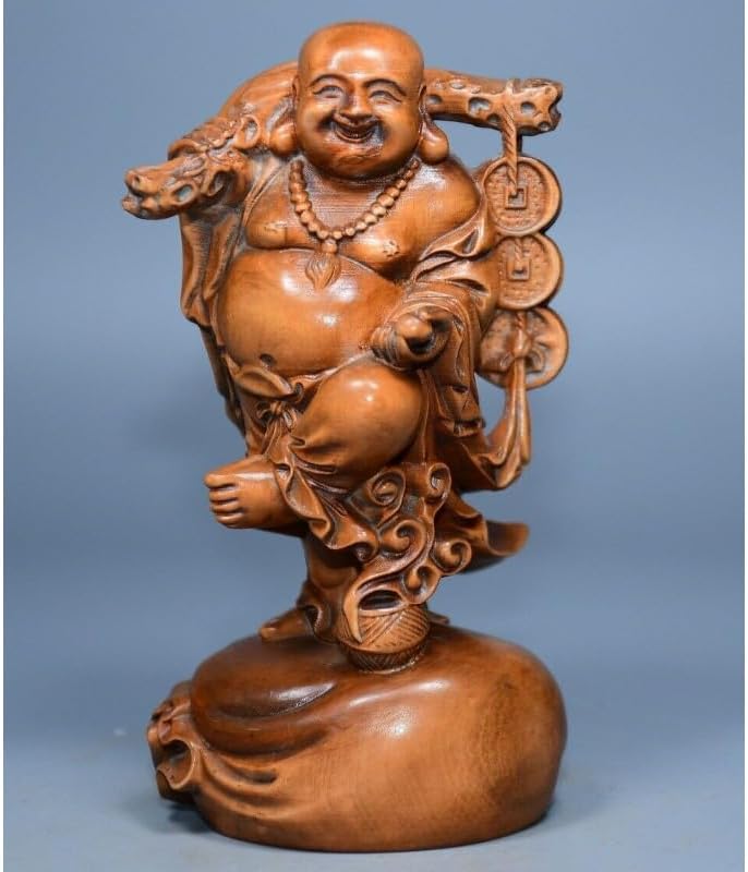 Handcrafted Boxwood Maitreya Buddha Statue for Home Decor