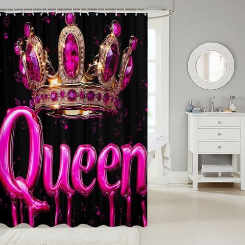 Pink Princess Crown 3D Glitter Shower Curtain Set
