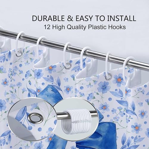Blue Bow Shower Curtain Set 72x72in