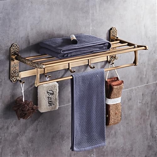 Foldable Bathroom Towel Rack with 7 Hooks and Carved Design