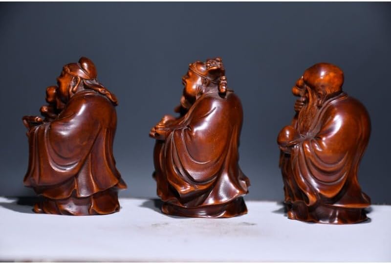 LimpaC Boxwood 3 Longevity God Statues Handmade Home Decor