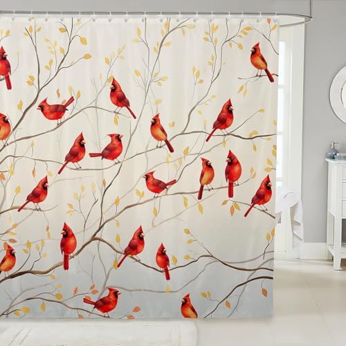 Erosebridal Red Bird Waterproof Shower Curtain Set