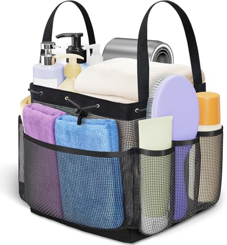 SmartTrends Large Mesh Shower Caddy with Drawstring - 1 Compartment 7 Pockets Black