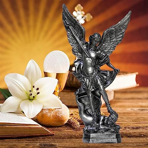 125in St Michael Statue Religious Sculpture Silver Bronze Resin
