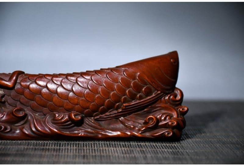 Handcrafted Boxwood Barracuda Fish Sculpture Pen Holder Decor