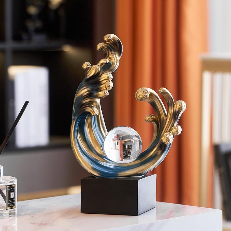 Modern Abstract Wave Decor Statue Blue Resin Art