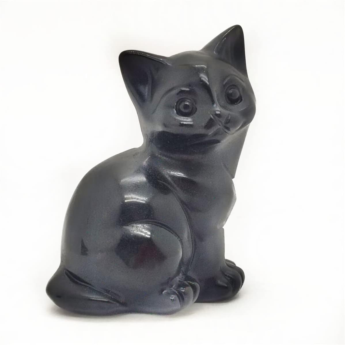 Natural Obsidian Cat Skull Reiki Healing Statue