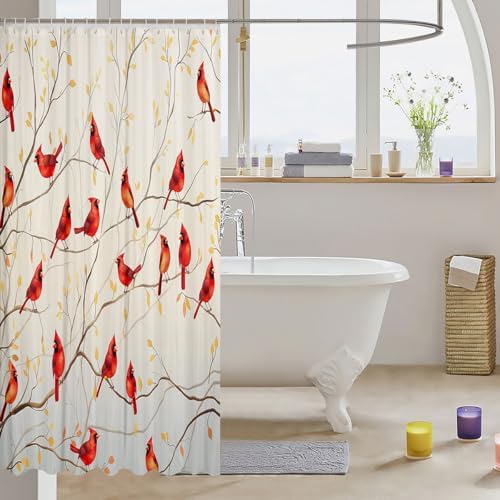 Erosebridal Red Bird Waterproof Shower Curtain Set