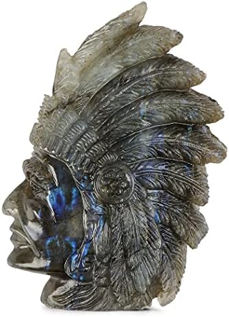 Artistone Labradorite Crystal Indian Skull Statue Hand-Carved