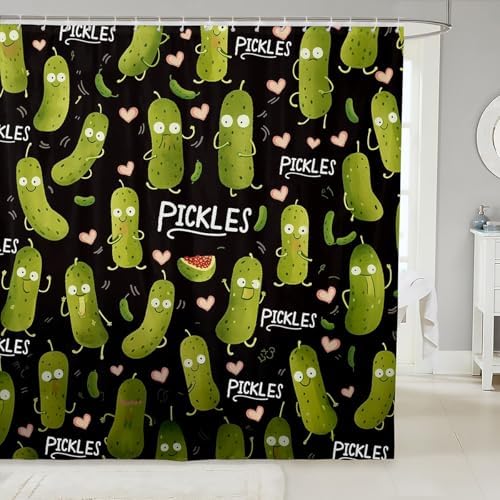 Pickle Pattern Shower Curtain Set Kawaii Cucumber Design 72x78