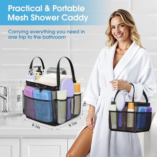 SmartTrends Large Mesh Shower Caddy with Drawstring - 1 Compartment 7 Pockets Black