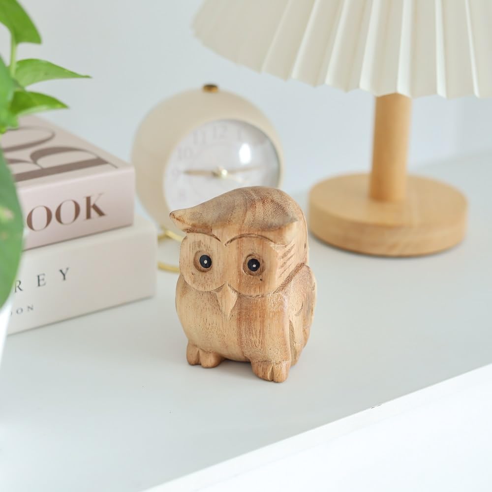 Thai Wooden Hand Carved Owl Statue Sculpture Art Decor 1