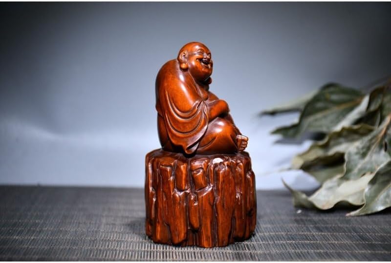 LimpaC Collection Boxwood Tree Stool Maitreya Buddha Statue