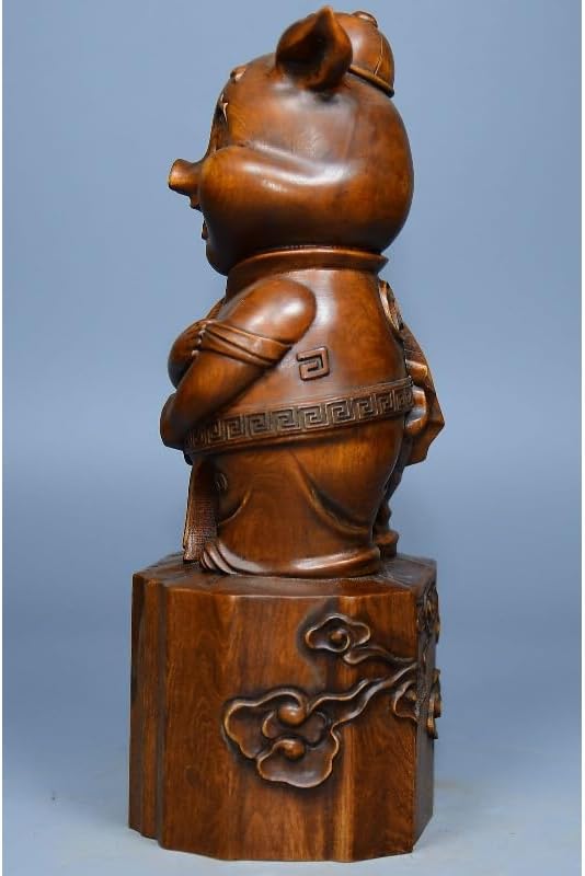 Handcrafted Boxwood Pig Wealth Statue Decor 1