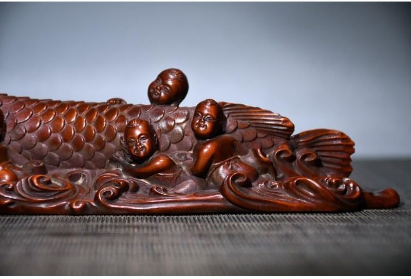 Handcrafted Boxwood Barracuda Fish Sculpture Pen Holder Decor