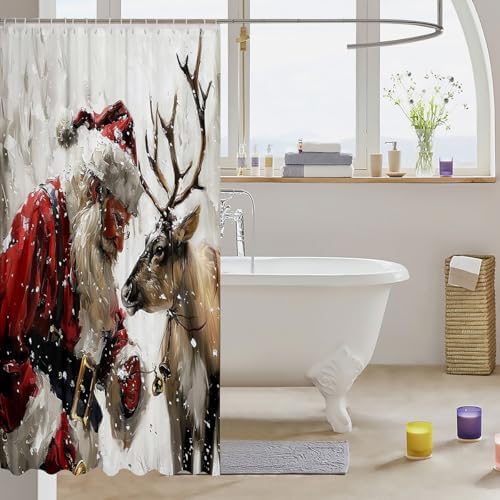 Erosebridal Christmas Elk Waterproof Shower Curtain