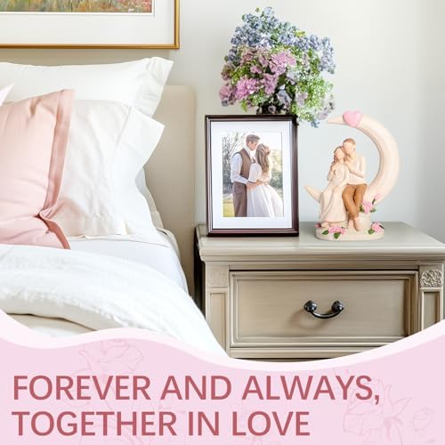 Vofstand Romantic Couples Figurine - Eternal Love Moon Roses Resin Statue